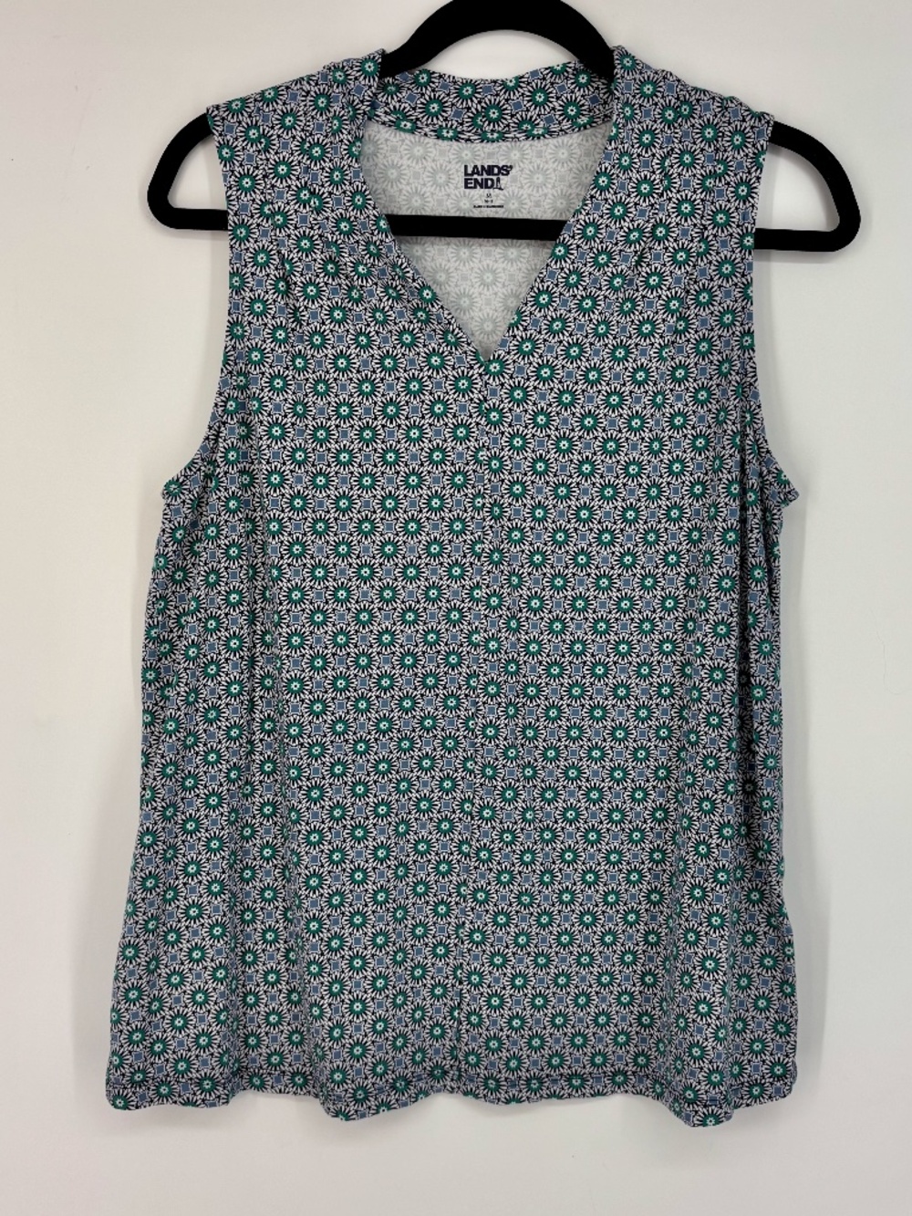 Lands' End Womens Medium Sleeveless Knit Top Blue Green Medallion Cotton Modal